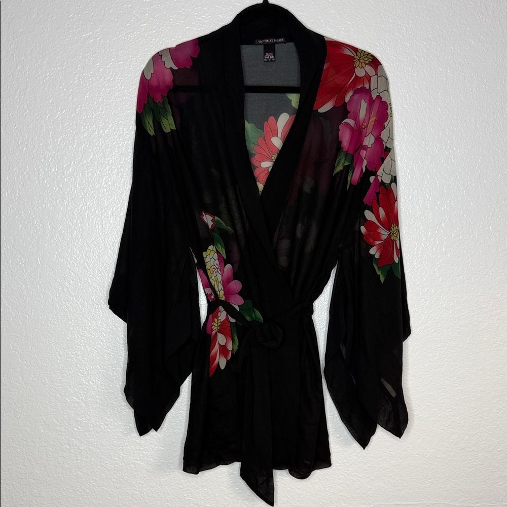 Vintage retro Y2K oriental Floral Black lounge Kimono Robe
